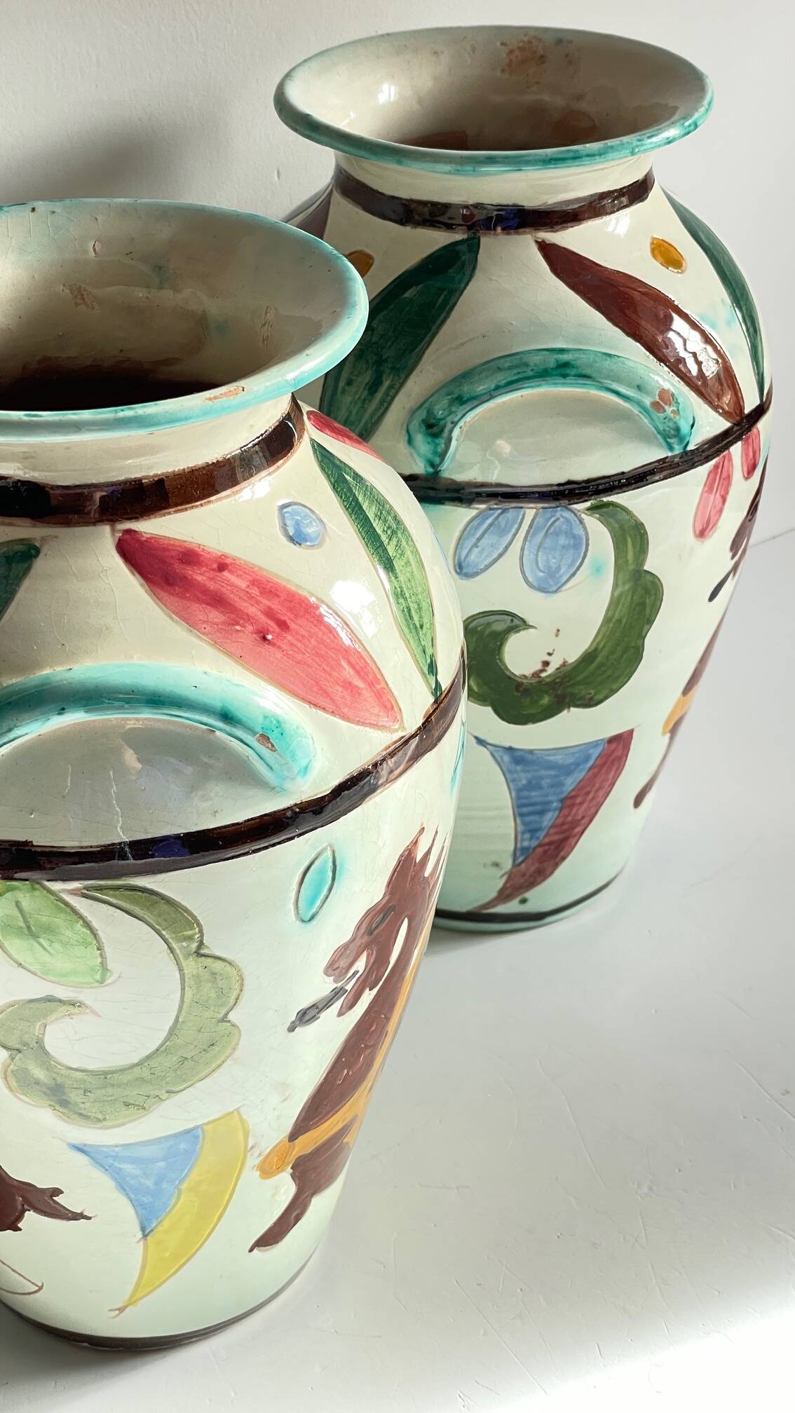 Italian Majolica Vases with Dragon Motif