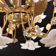 Large Size Vintage Murano Glass Chandelier White Flowers, 1970
