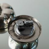 Silver-plated vintage Christian Dior Pumpkin set: two lidded metal bowls with removable integrated lighter, 1970s