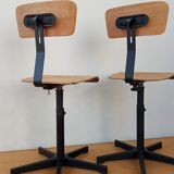 Pair of high workshop bar chairs