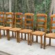 6 vintage solid oak wood straw dining chairs