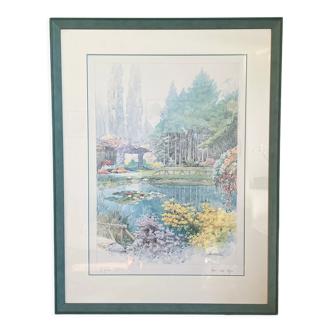 Framed Watercolour Painting by M. Marten, "Lights in the Pond" - "Luci Nello Stagno", Italian Artist