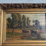 Watering cows painting signed E. Debat Ponsan 1906