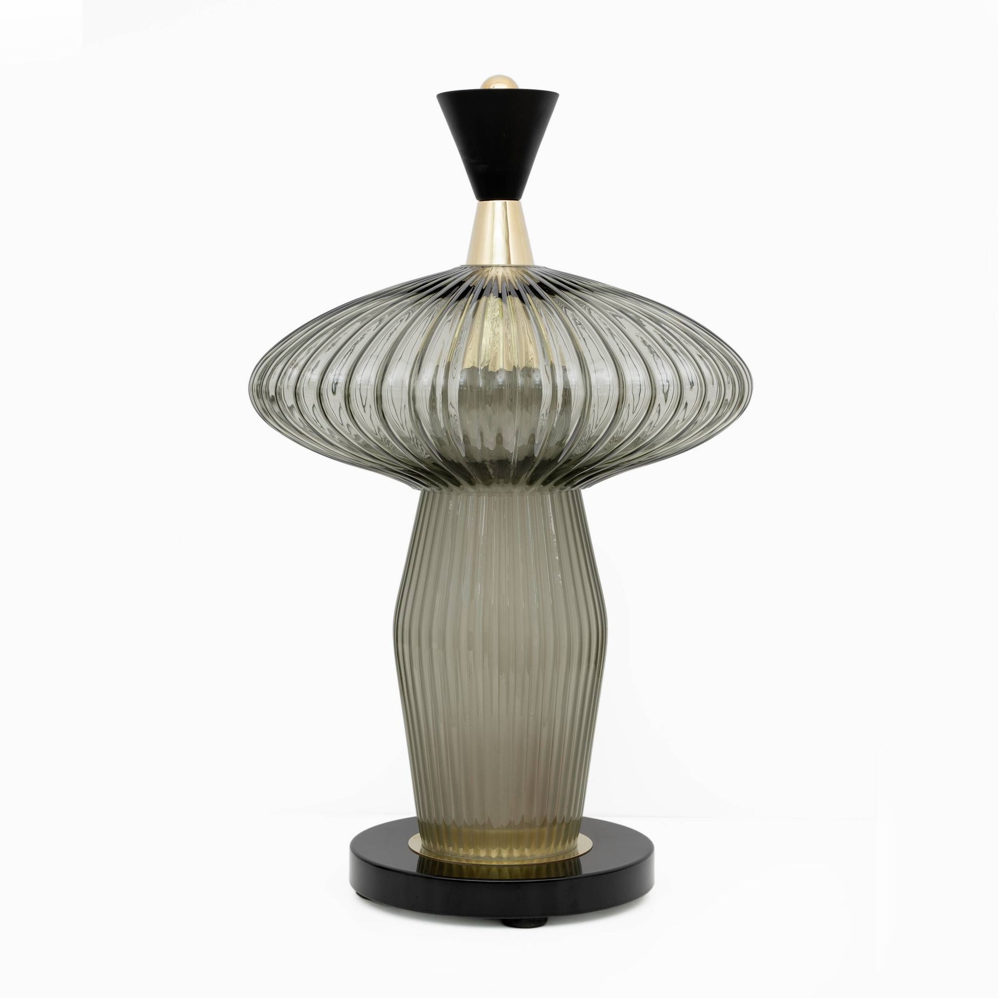 Pair of Mushroom-shaped Table Lamps Murano Glass and Brass