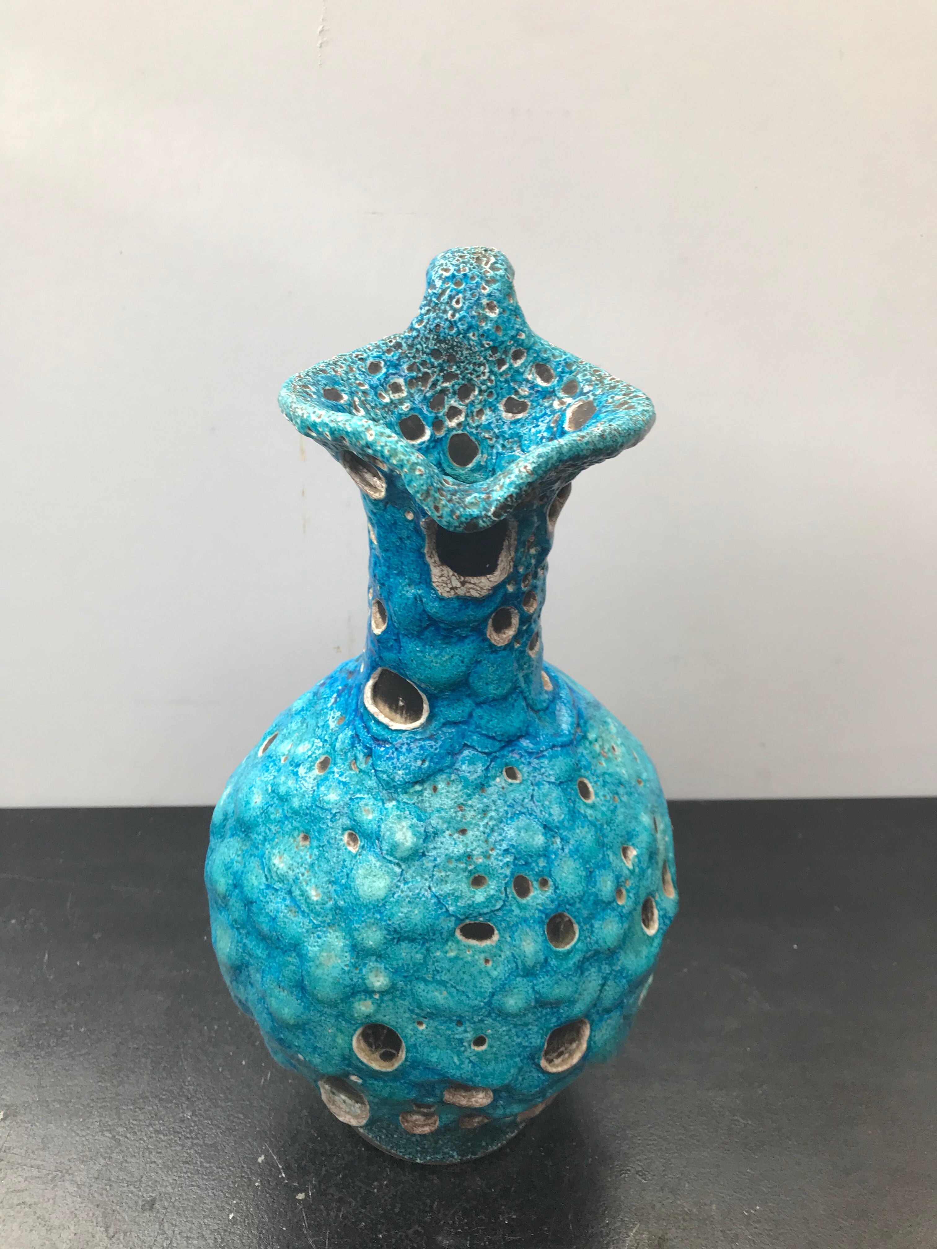 Former ceramic ewer pitcher - vintage blue ecumes