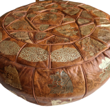 Moroccan pouf in natural leather