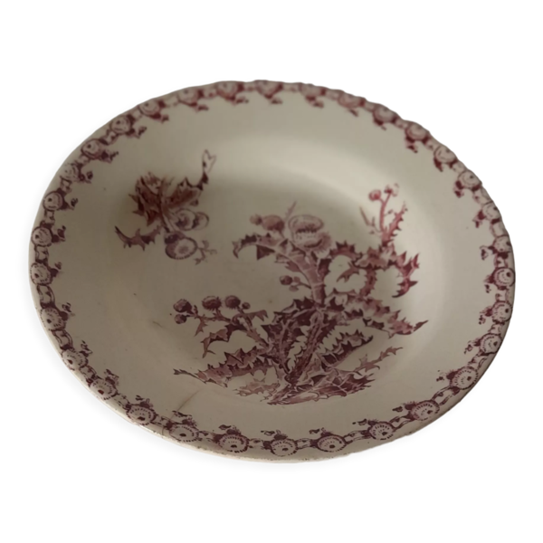Assiette en porcelaine opaque de Gien modèle chardons  n °2 diam 24 cm