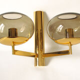 Duo wall lamps. Golden metal and smoked glass from Sciolari 1970