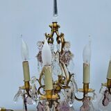 Pair of Gilt Bronze Candelabras with Colored Crystal Tassels