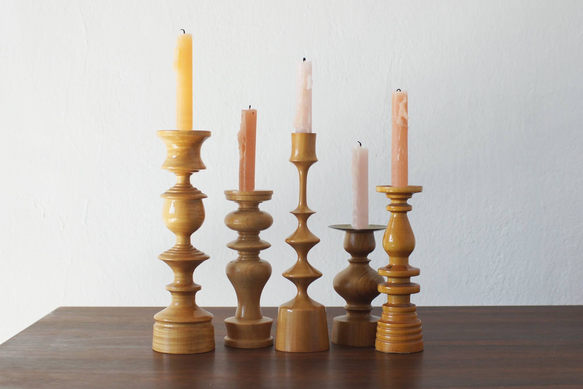 Scandinavian Wooden Candleholders, Set of 5