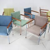 1960s Set of Eight Iron and Wood Armchairs/Dining Chairs,Czechoslovakia