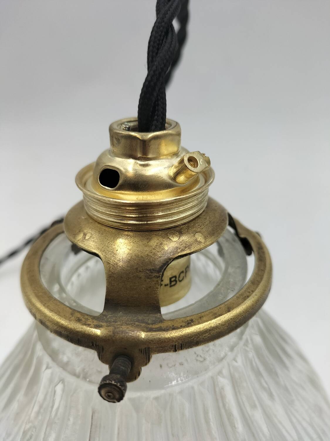 Holophane glass pendant light