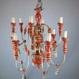 Italian chandelier in patinated wood, 50s