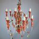 Italian chandelier in patinated wood, 50s
