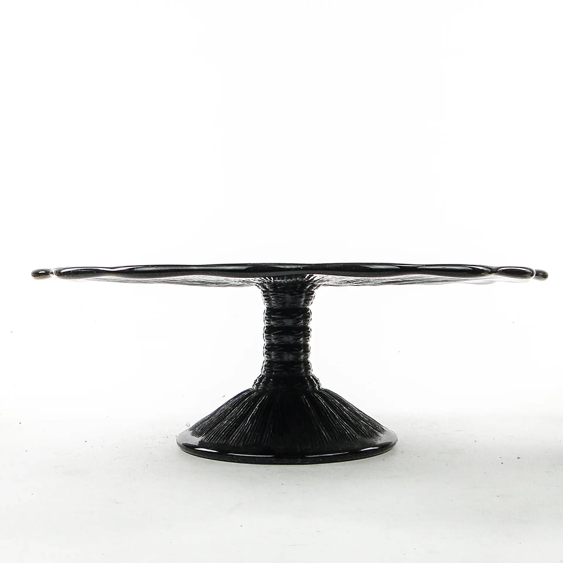 Mid-century modern cake stand, black glass, Ząbkowice, Poland, 1970s