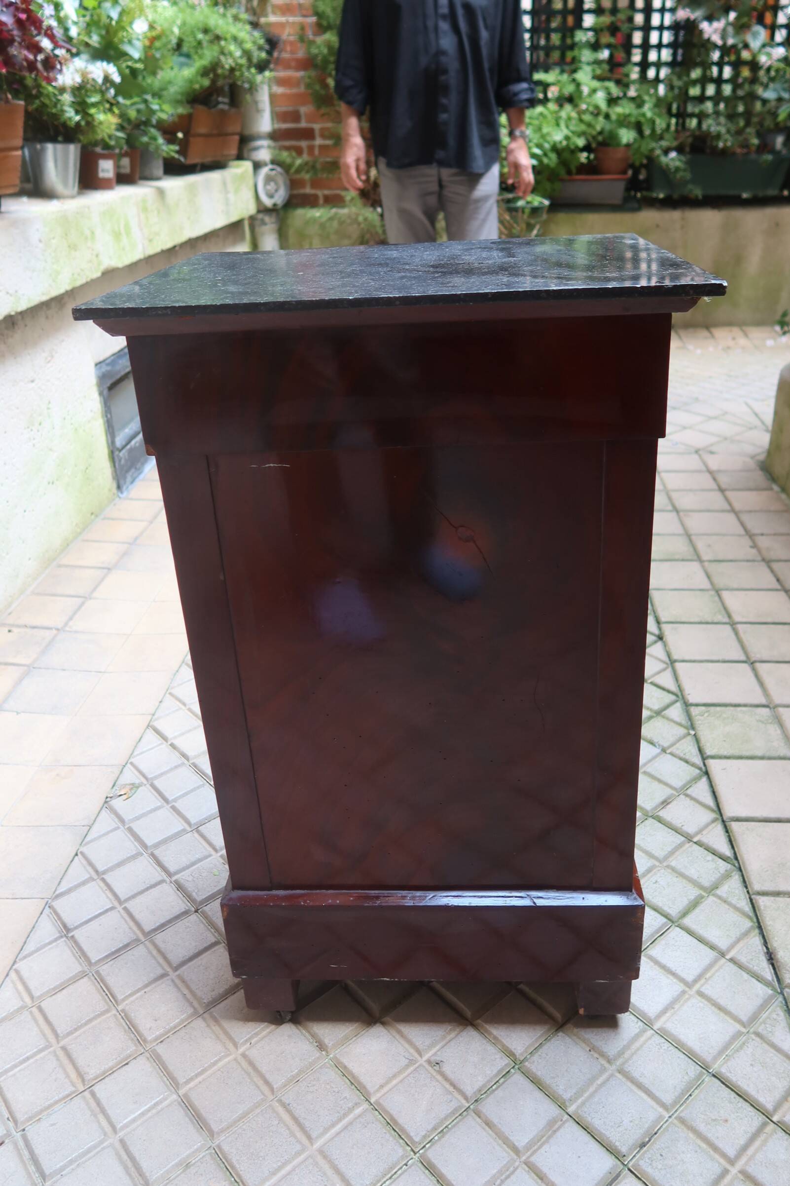 Mahogany bedside table with marble top