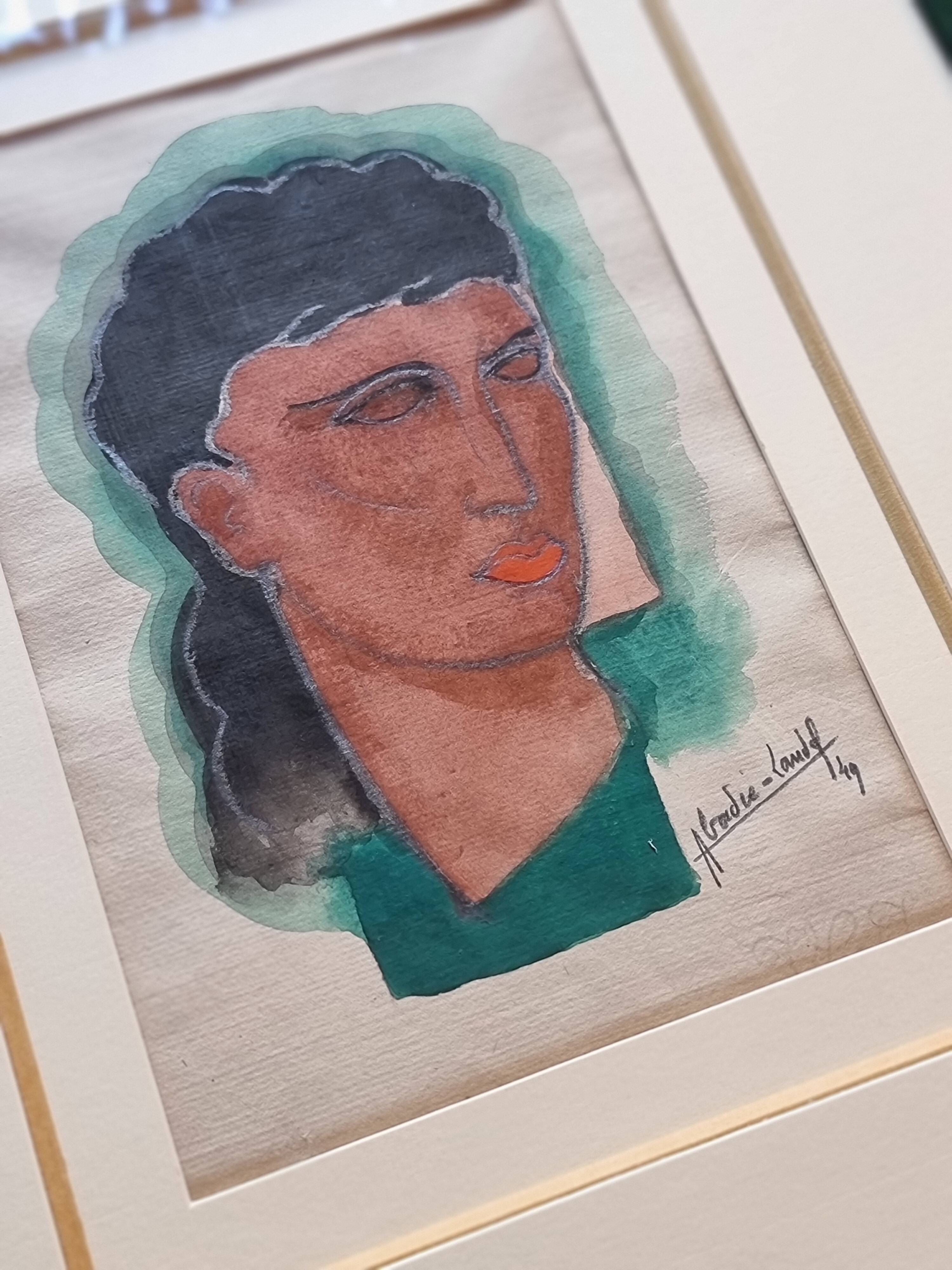 Portrait of a woman in lipstick, signed watercolor