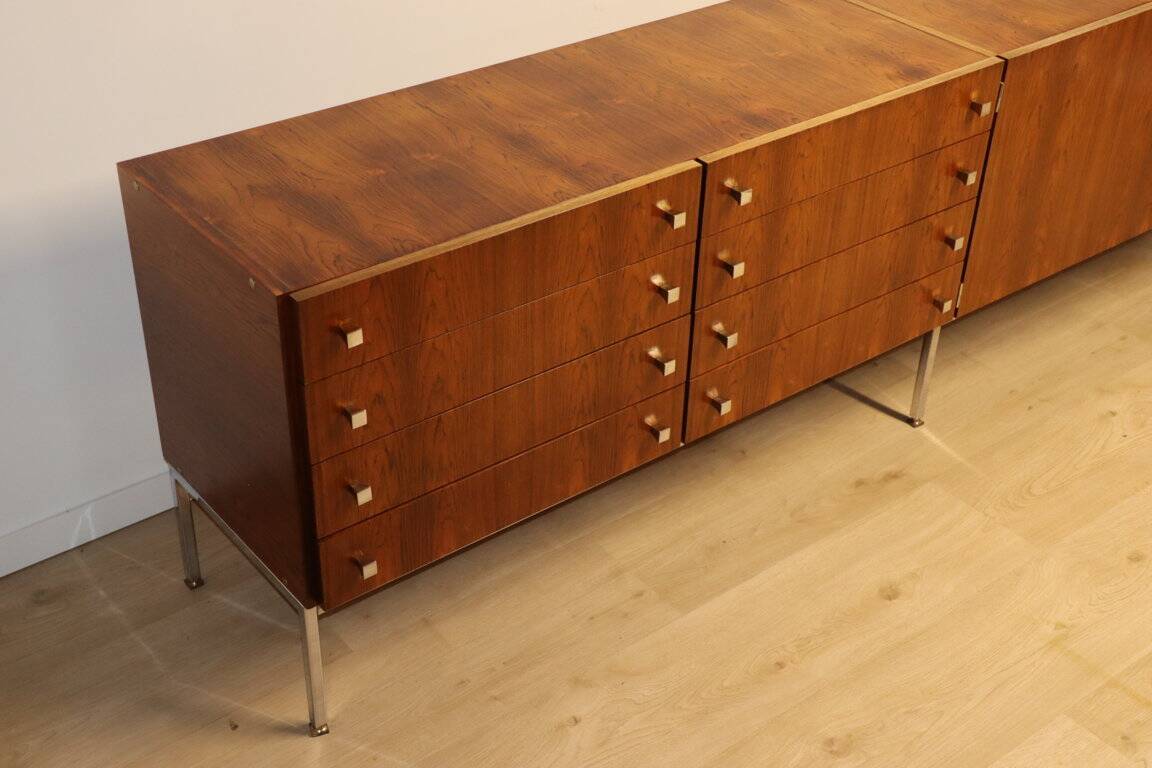 Vintage sideboard by Luigi Bartolini in rosewood and chrome metal, 1960