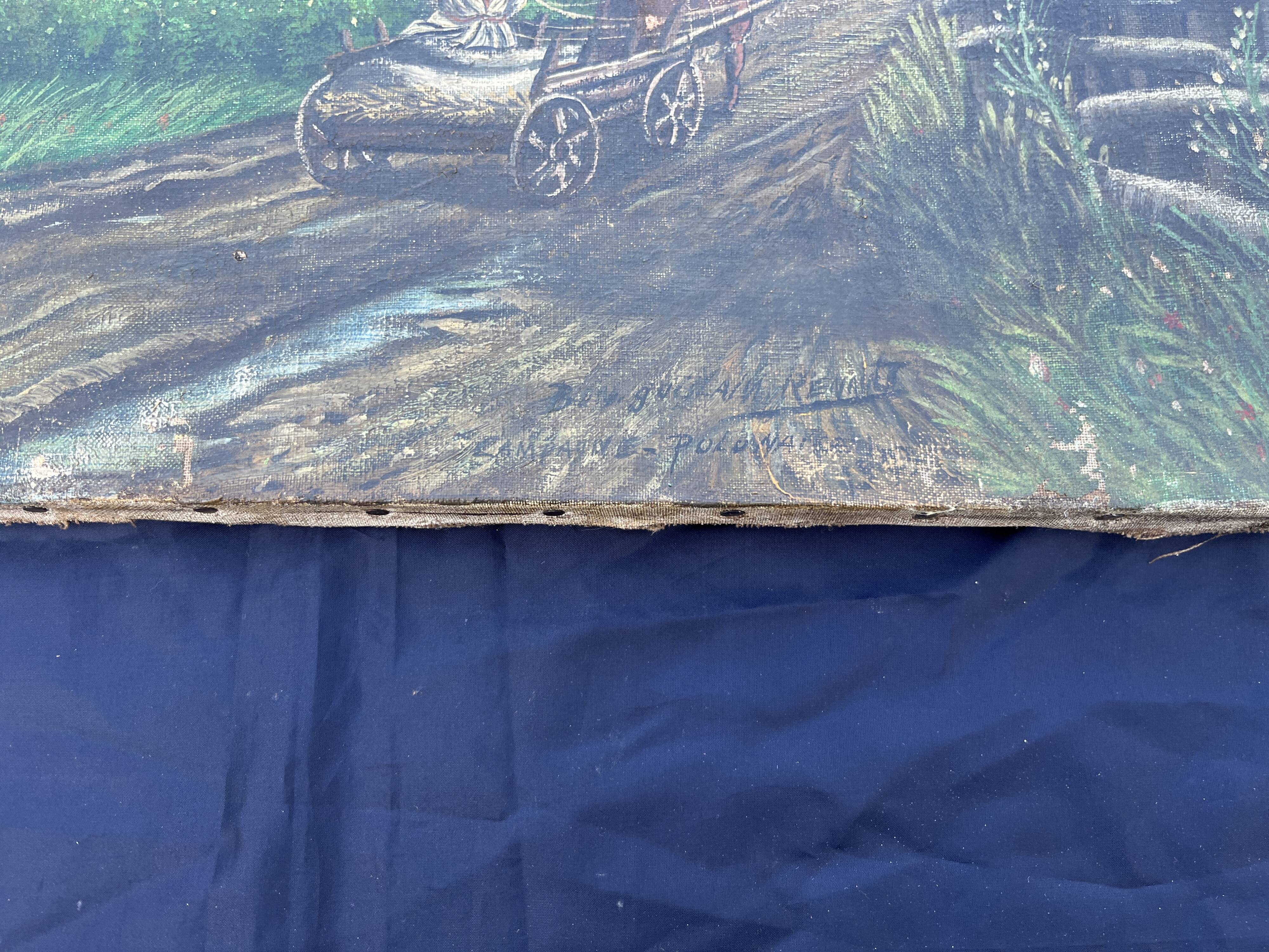 Antique Polish painting signed - rural scene with mill