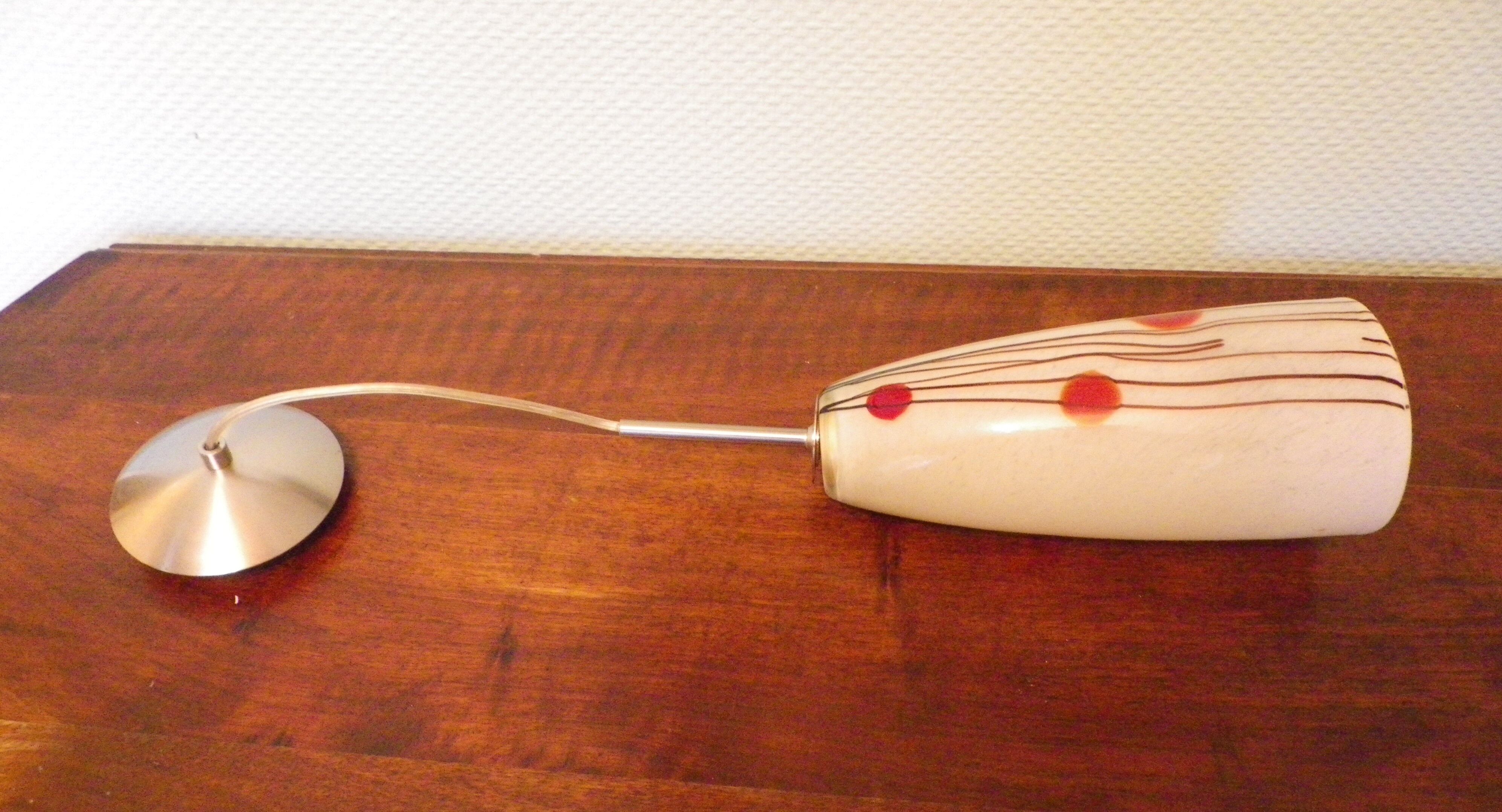 Art deco pendant lamp from the 70s, opaline, chrome metal