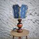 Table lamp, old turned wooden foot, metal lampshade and art deco print