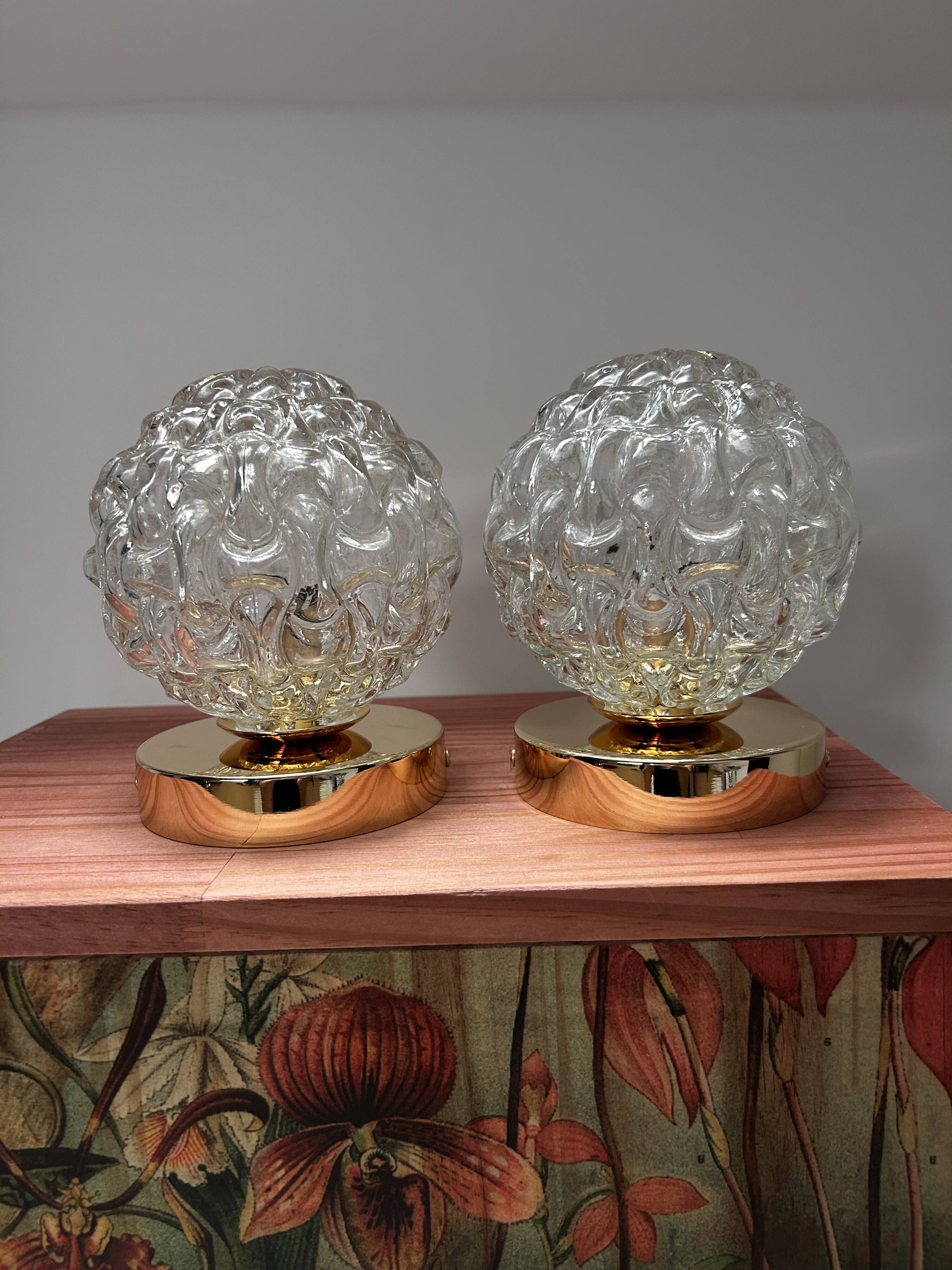 Pair of Scandinavian glass globe wall lights