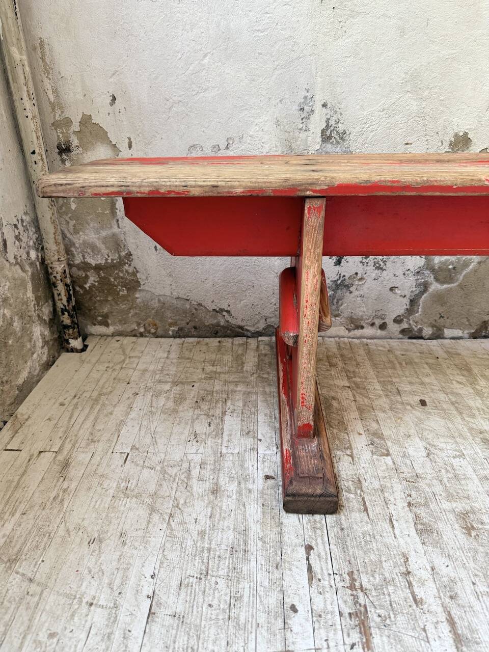 1950s oak bench with red patina, 2m