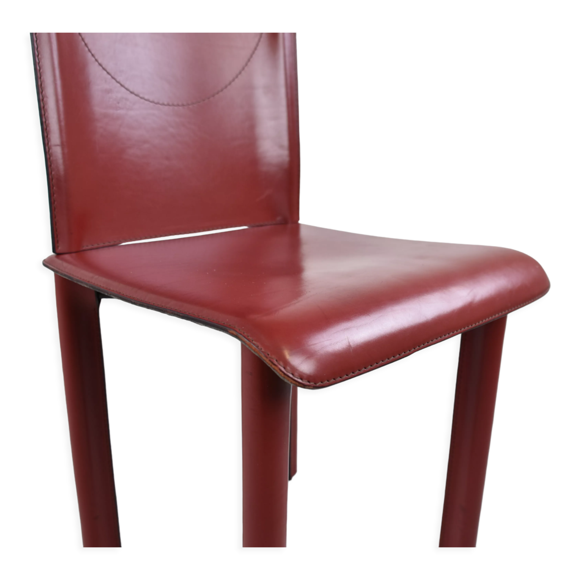 Lot de 6 chaises de salle à manger en cuir rouge fabriquées en Italie, années 1980