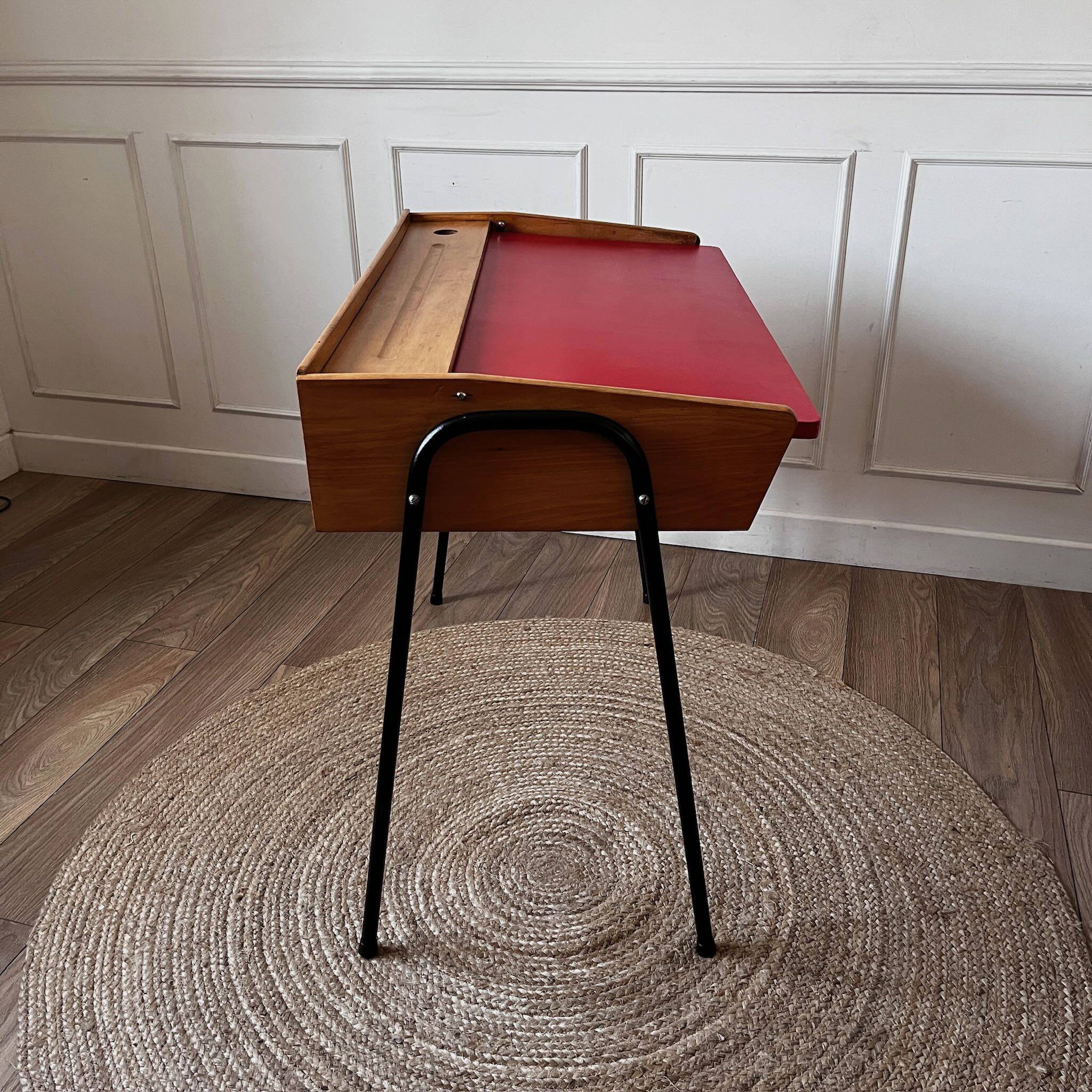 Small vintage red and wood desk