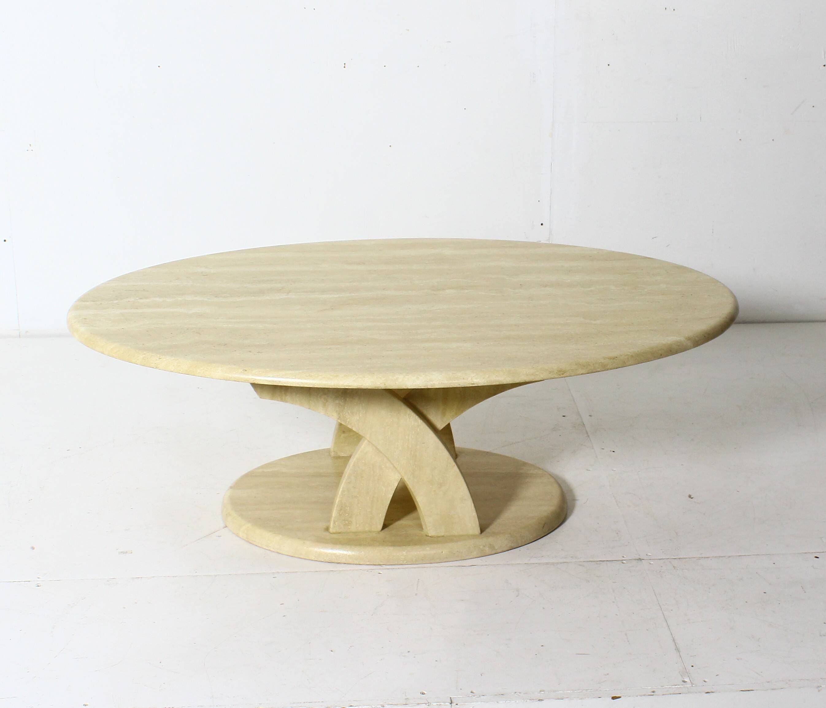 Vintage oval travertine coffee table from the 70s