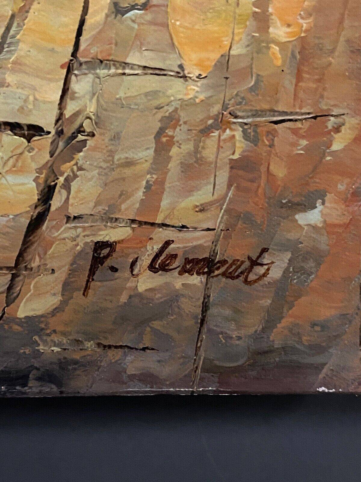 Oil on canvas mid-20th century marine boats at the quayside by P. Lemeut