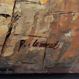 Oil on canvas mid-20th century marine boats at the quayside by P. Lemeut