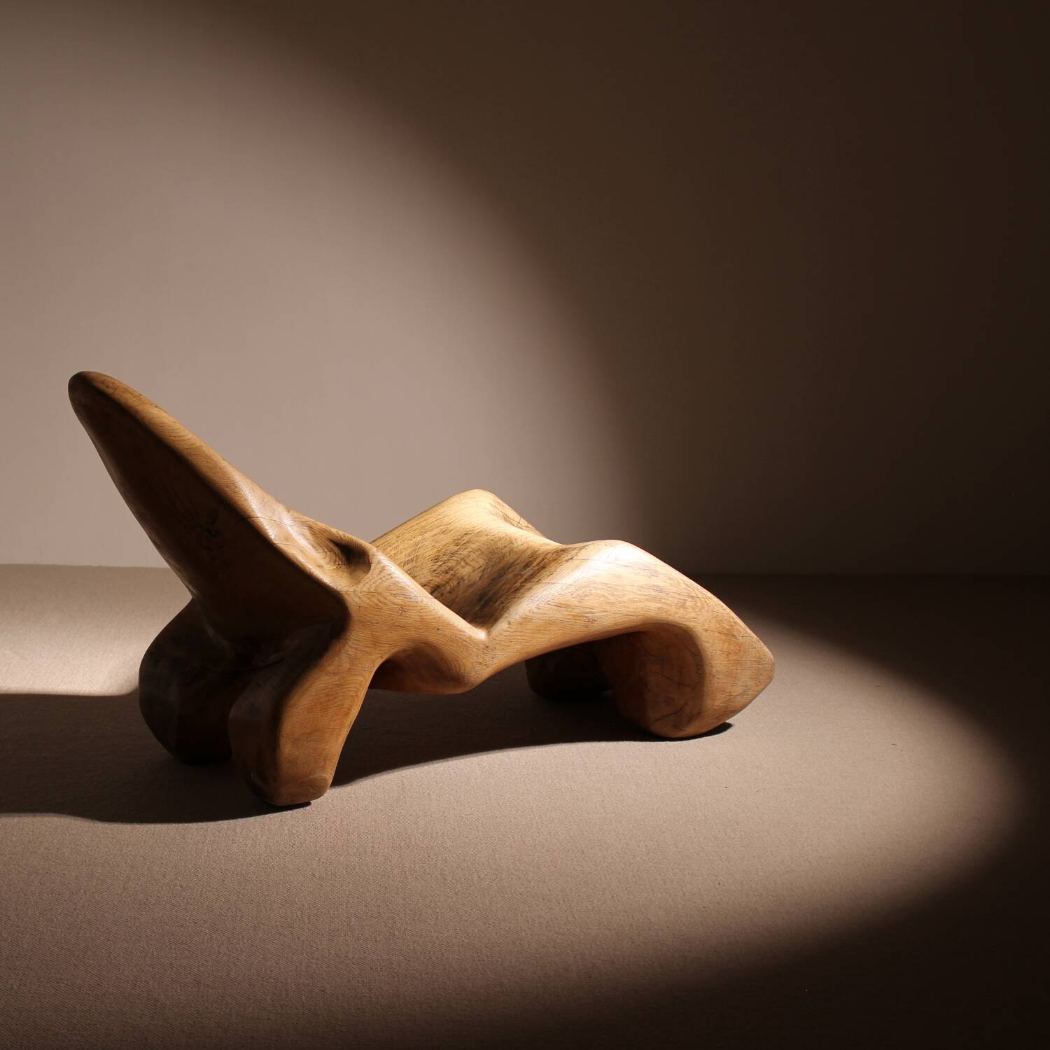Brutalist Chaise Longue – Lounge Chair in Solid Oak | Germany 1970s