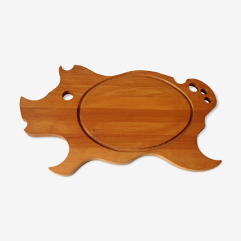 Large heavy wooden cutting board piggy shaped, vintage from the 1970s