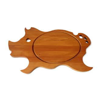 Large heavy wooden cutting board piggy shaped, vintage from the 1970s