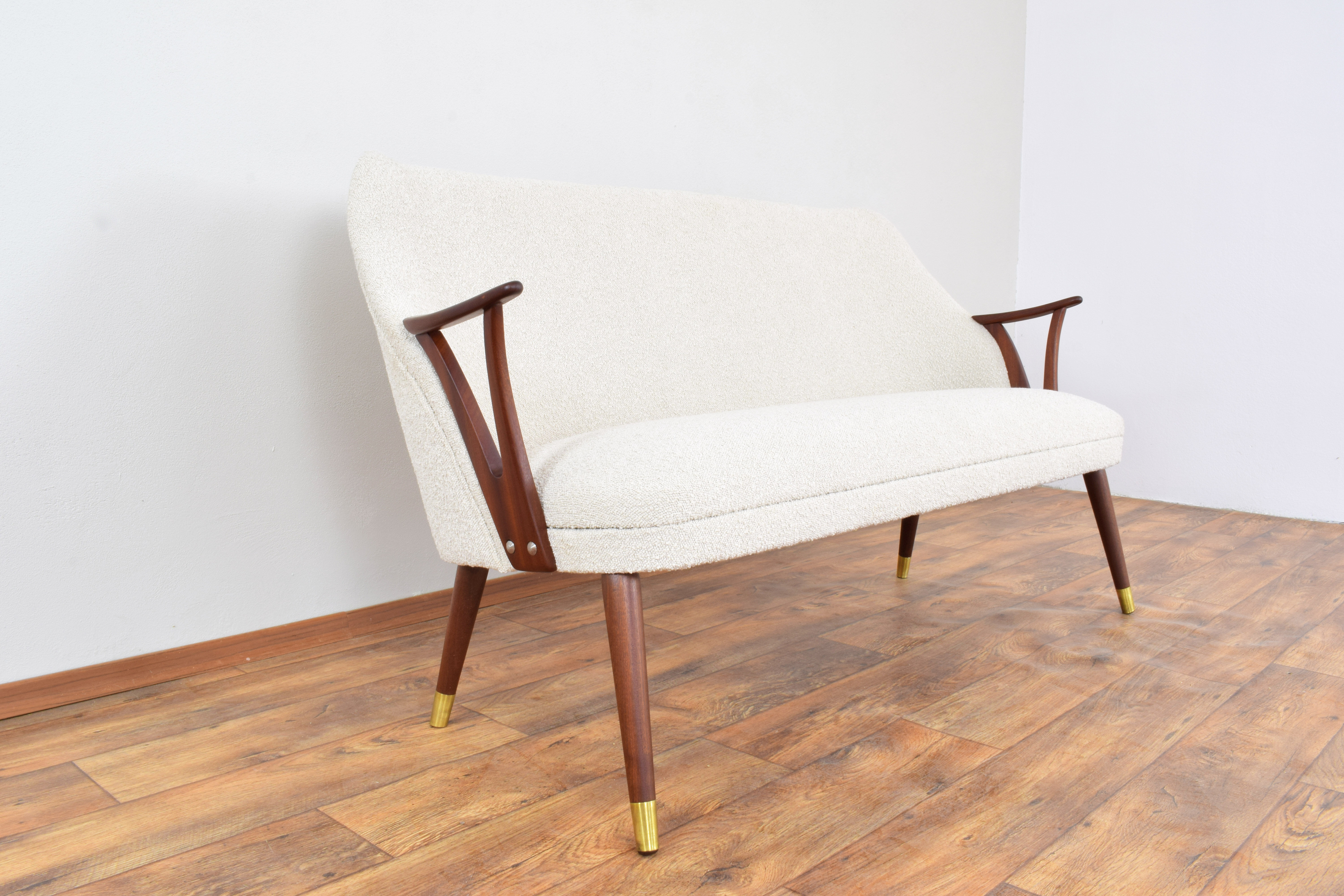 Mid-Century Norwegian Teak & Boucle Sofa, 1960s.