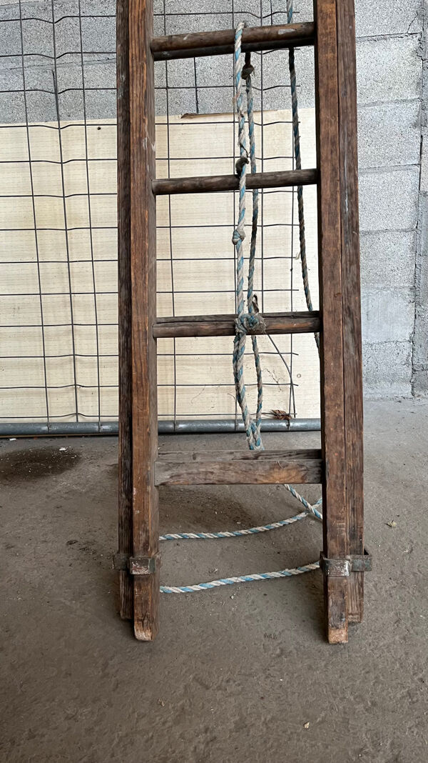 Très grande échelle en bois coulissante vintage