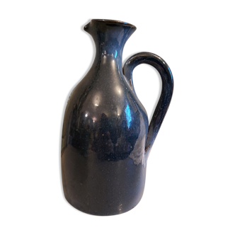 Vintage French clay carafe, glazed in different blues