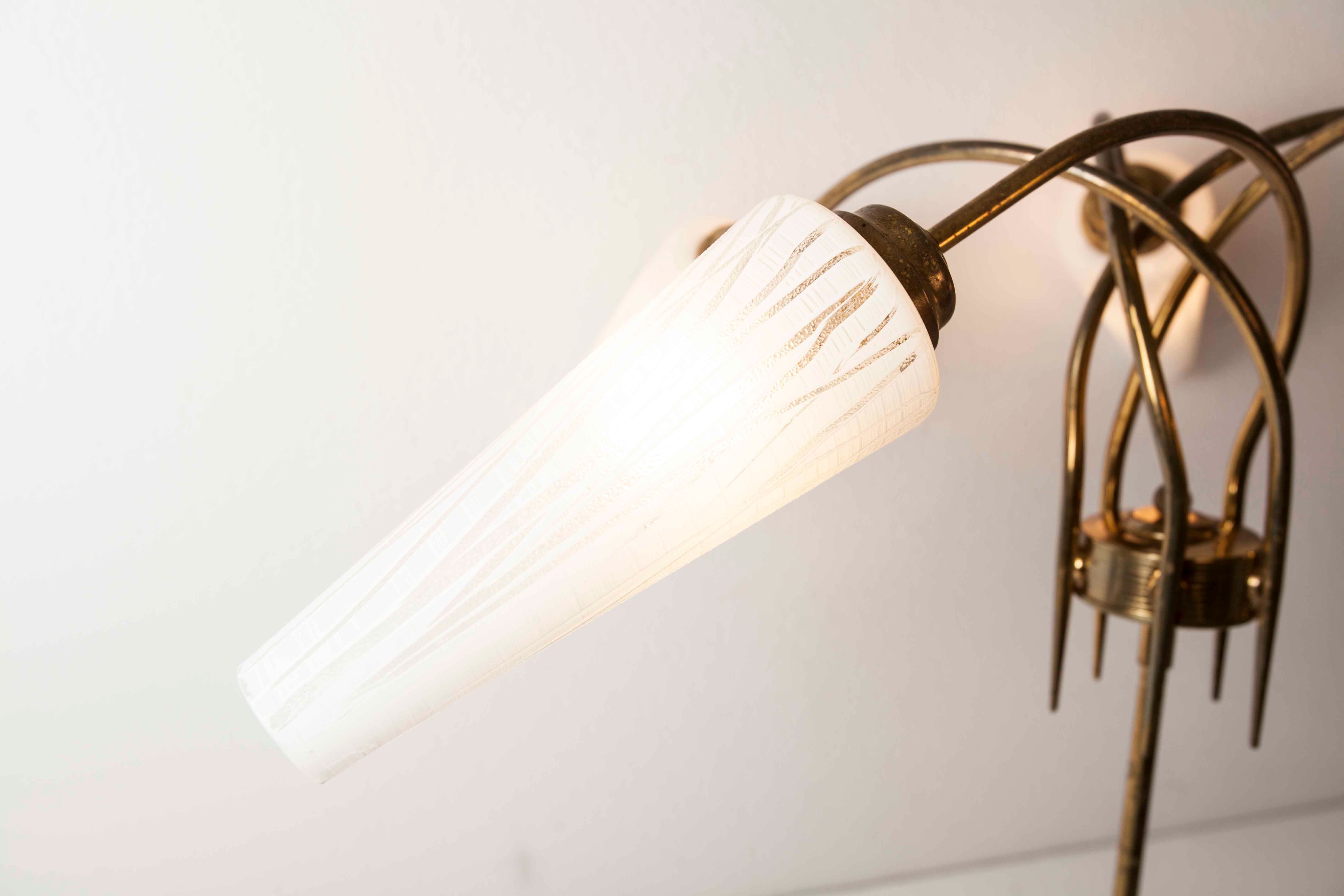 5-branched opaline brass chandelier 60's