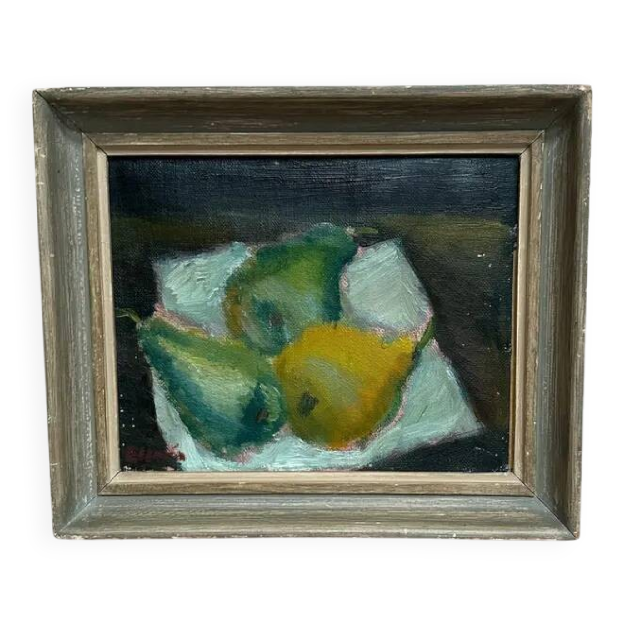 Swedish Original Oil on Panel – "Pears" by Elfrén – Signed – Vintage and Framed