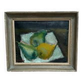 Huile sur panneau suédoise – "Poires" par Elfrén – Signée – Vintage et encadrée