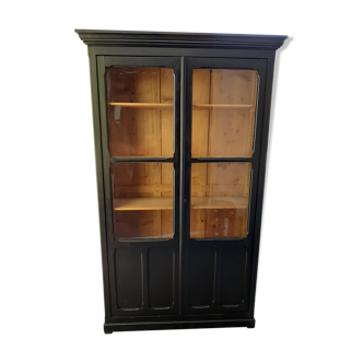 Old oak display case in black