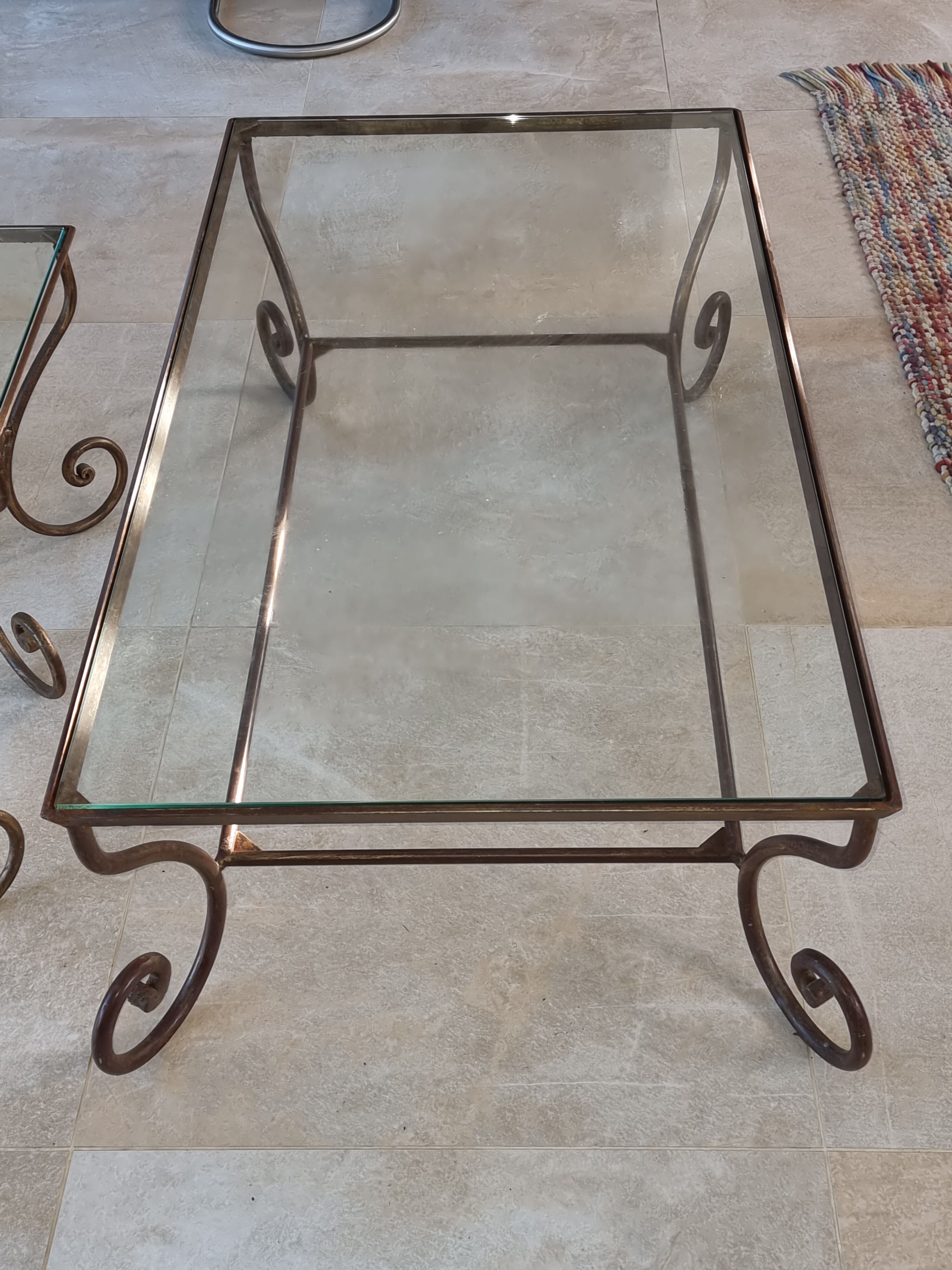Bronze base coffee table, glass top
