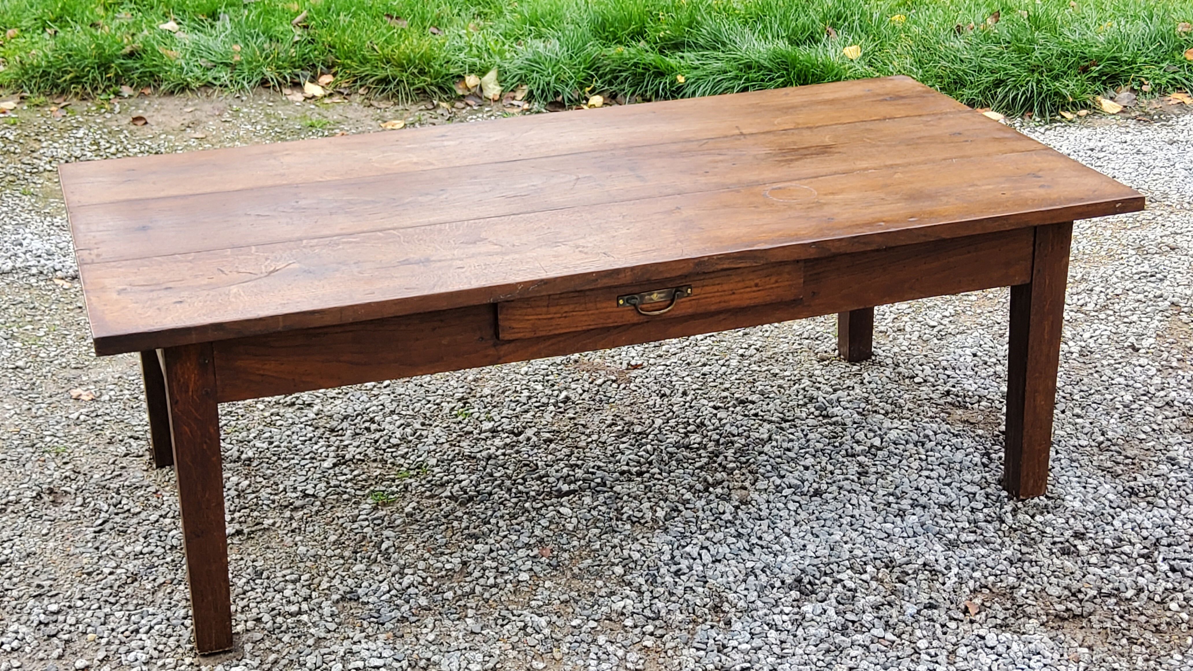 Oak farmhouse coffee table nineteenth century 1 drawer feet bobbins 149cm