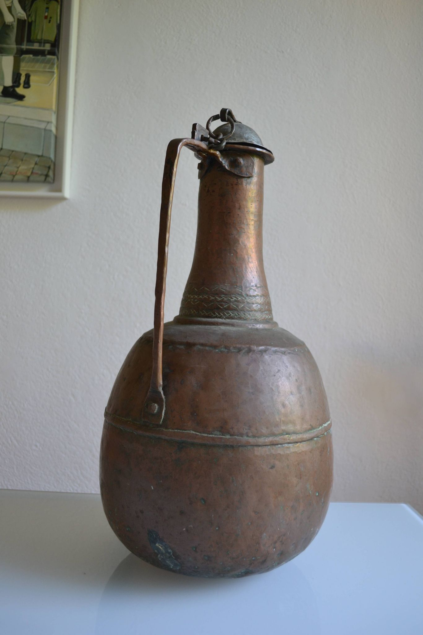 ancien grand coquemar en cuivre rouge