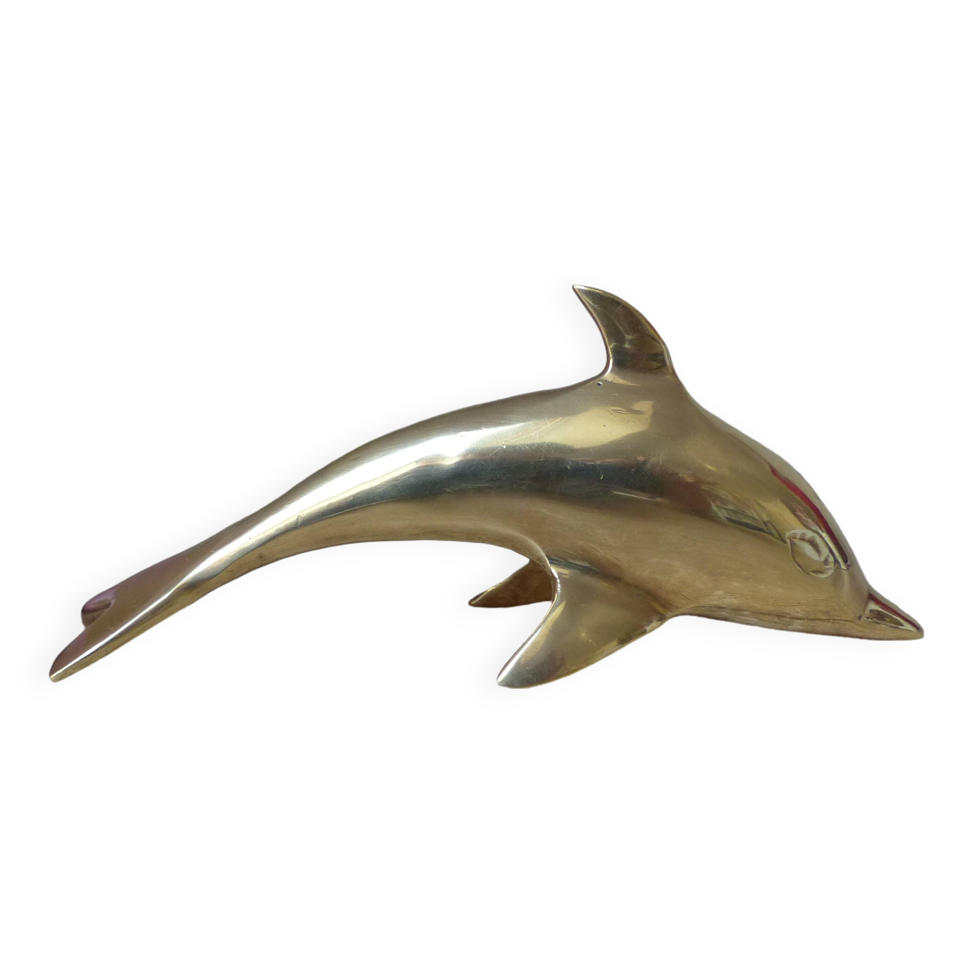 Golden Brass Dolphin Figurine, Dolphin Paperweight Desk Decoration