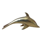 Golden Brass Dolphin Figurine, Dolphin Paperweight Desk Decoration