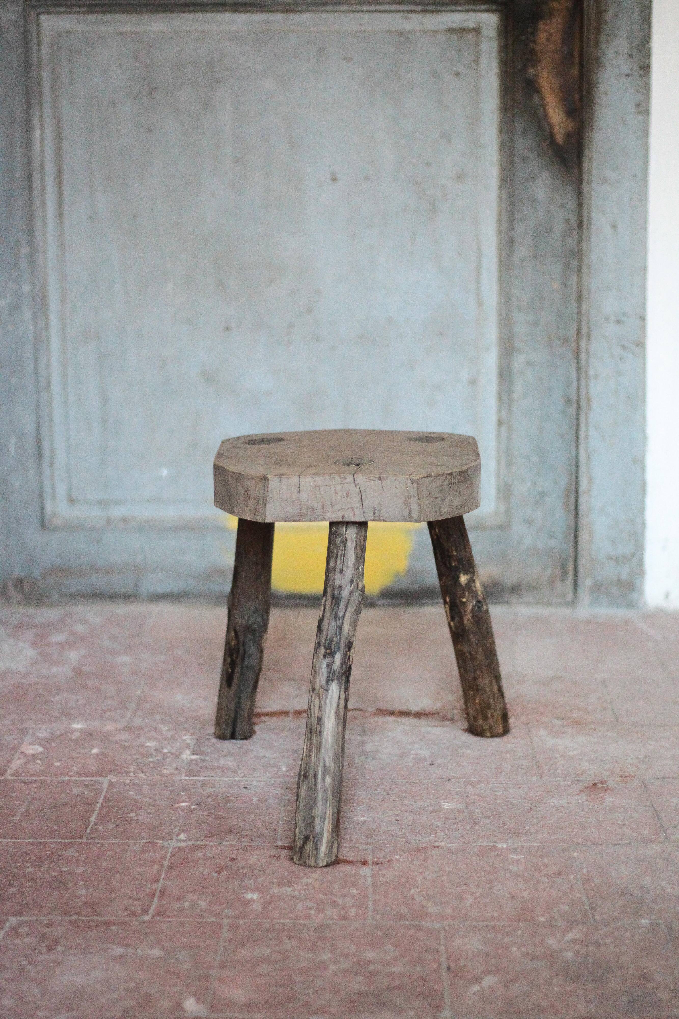 Vintage stool, wooden stool, tripod stool, plant stand