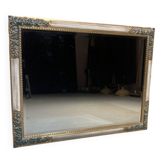 Miroir rectangulaire en bois peint doré et blanc