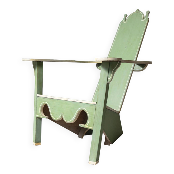 Fauteuil espagnol en pin avec peinture décorative récente